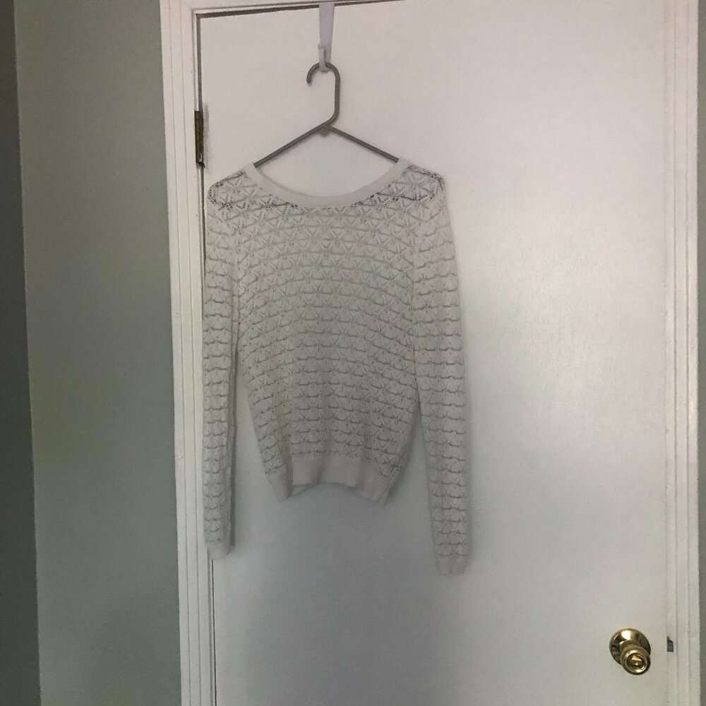 Parker Womens Sheer White Sweater Open Back SWEATER Sz S